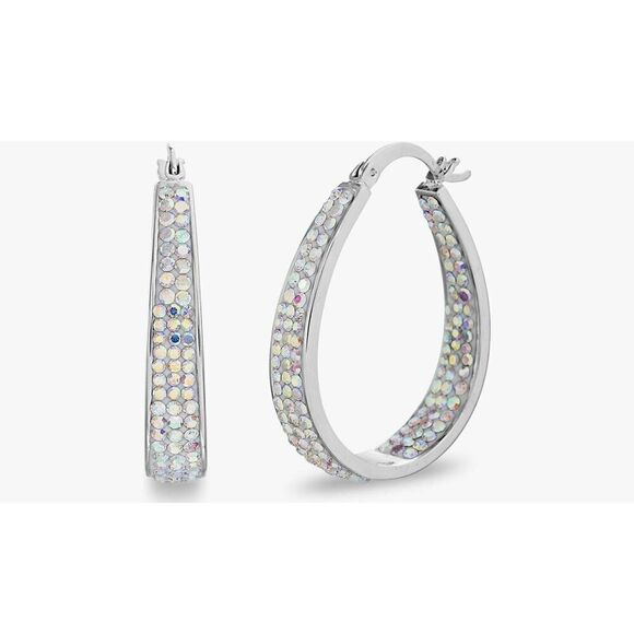 Gorgeous Oval Aurora Borealis Swarovski Crystal Inside Out Hoop Earrings - Picture 3 of 6